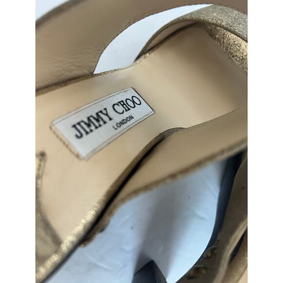 NWOT Jimmy Choo Ulrika Gold Glitter Slide Wooden Platform High Heel Sandals 8.5 - Picture 10 of 13